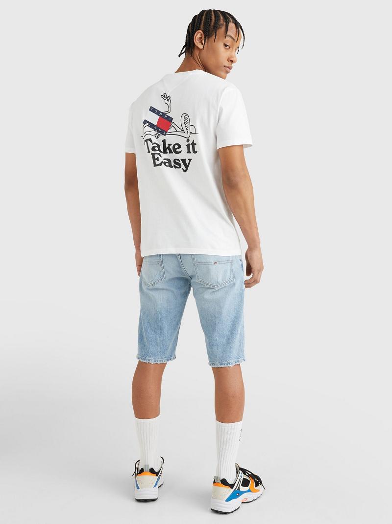 Férfi Tommy Hilfiger Take It Easy Logo Póló Fehér | HU 861PJJ